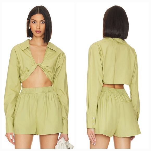 L'Academie Tereza Poplin Crop Top in Moss Green Small - Picture 1 of 9